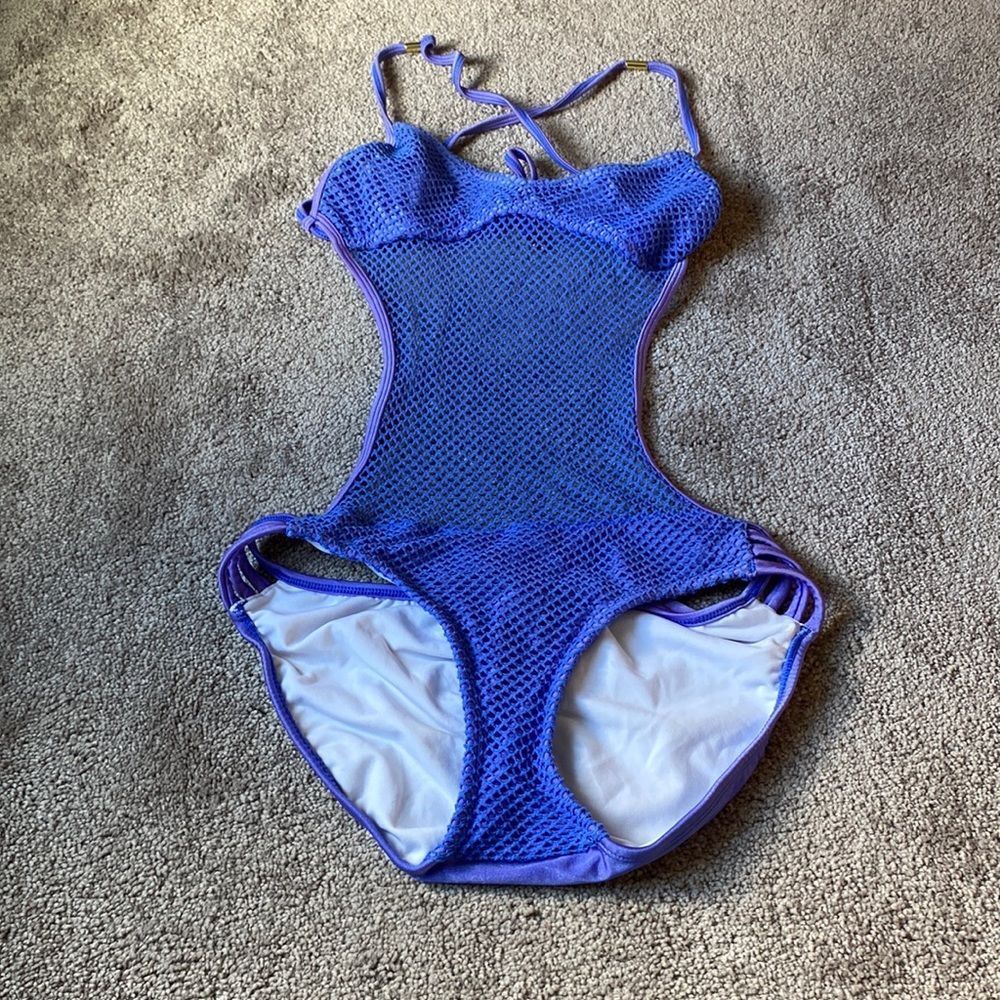 Venus Purple Open Back Net One Piece Swim Suit SIZE 6